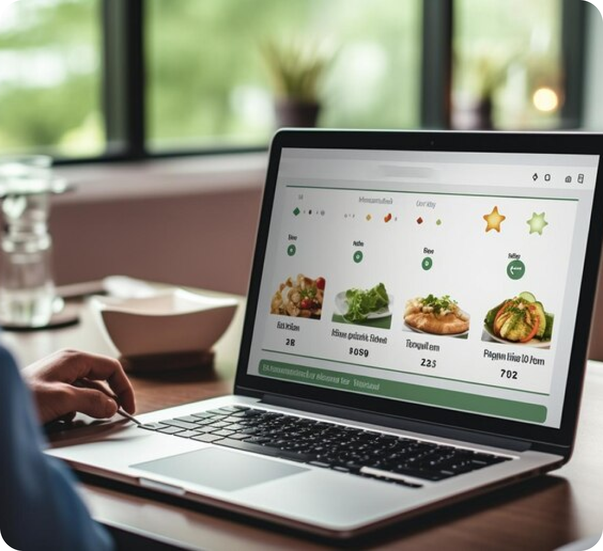 Customer ordering food online through restaurant's website on their laptop
